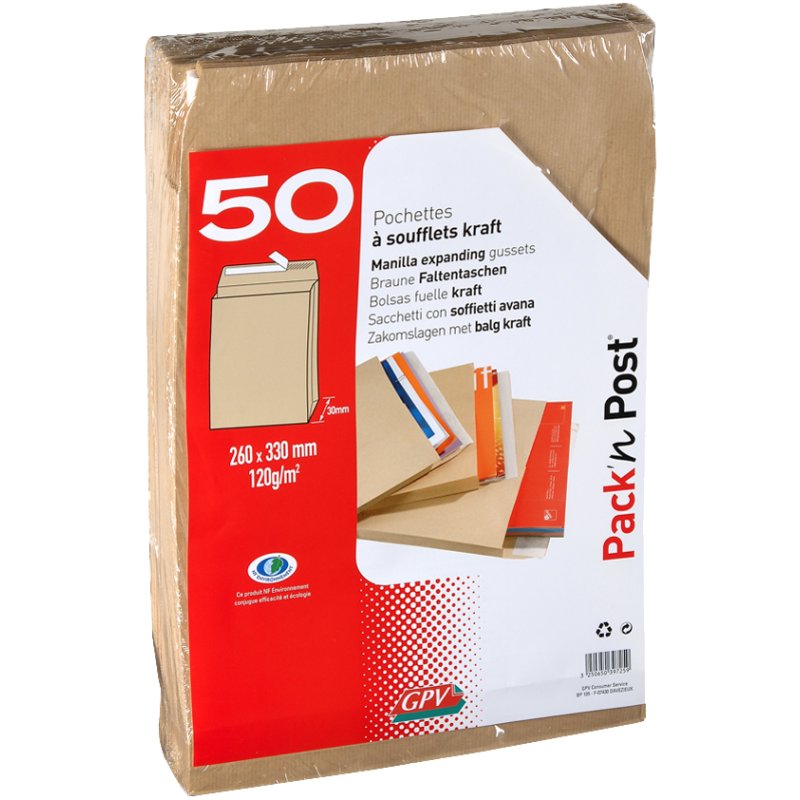 GPV enveloppes à fenêtre C4, brun, 229×324 mm, 50 pcs